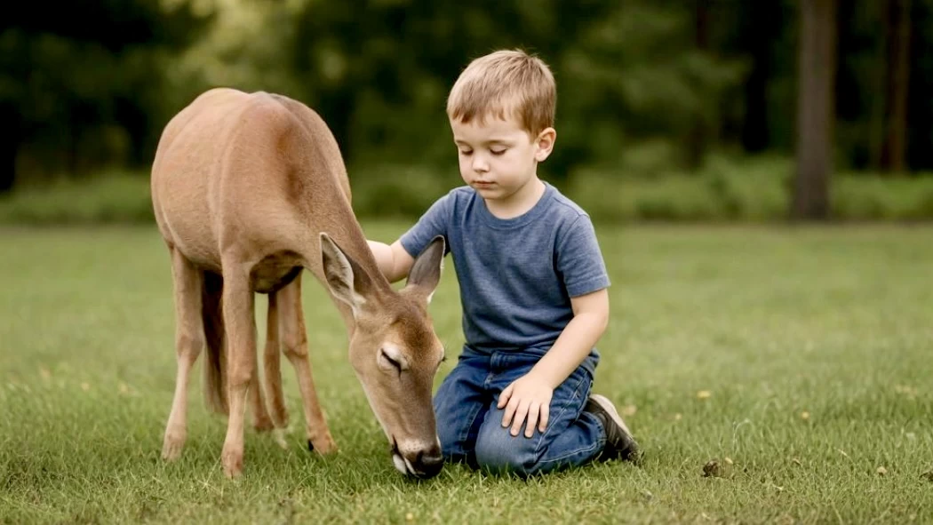 طفل يصبح عيون غزالة عمياء في أحد أحياء أمريكا